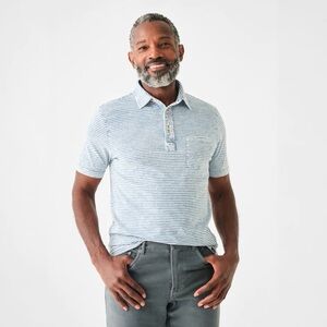 Faherty Short Sleeve Polo in Salt Wash Indigo Stripe, Size Medium